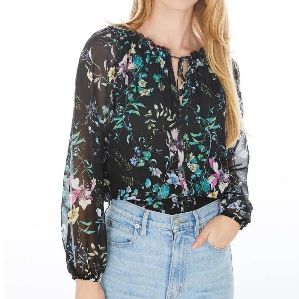 Generation Love Silk Hallie Wild Floral Long Sleeve Blouse Black Women's Medium